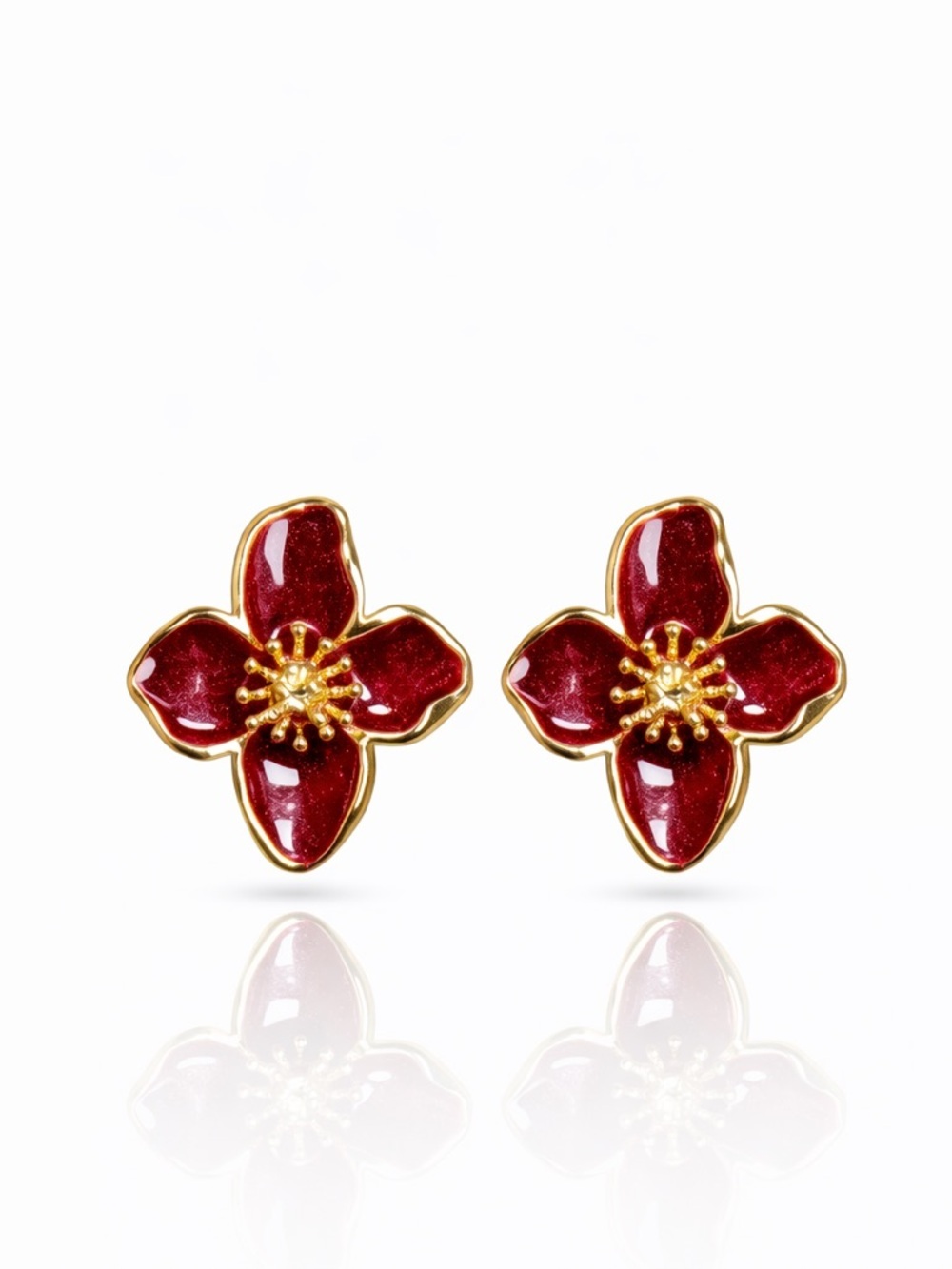 Gold-Tone Purple Flower Stud Earrings